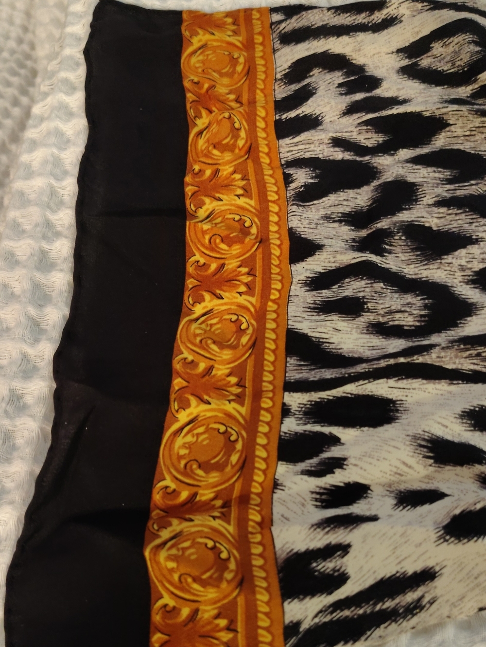 Vintage Stole With Gold Baroque And Leopard Print EUC 55.5"x9"